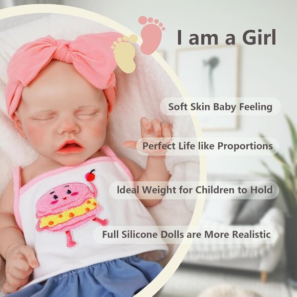 🆕17.2in Full Silicone ivory Reborn Baby Girl Lifelike Sleeping Reborn Doll - Picture 6 of 10